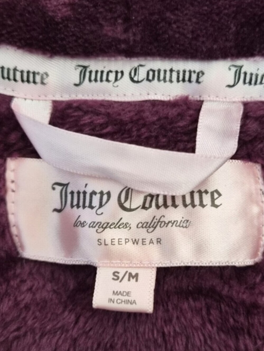 Juicy Couture Plush Fleece Robe Y2K Pink Logo Burgundy S/M - Picture 7 of 8